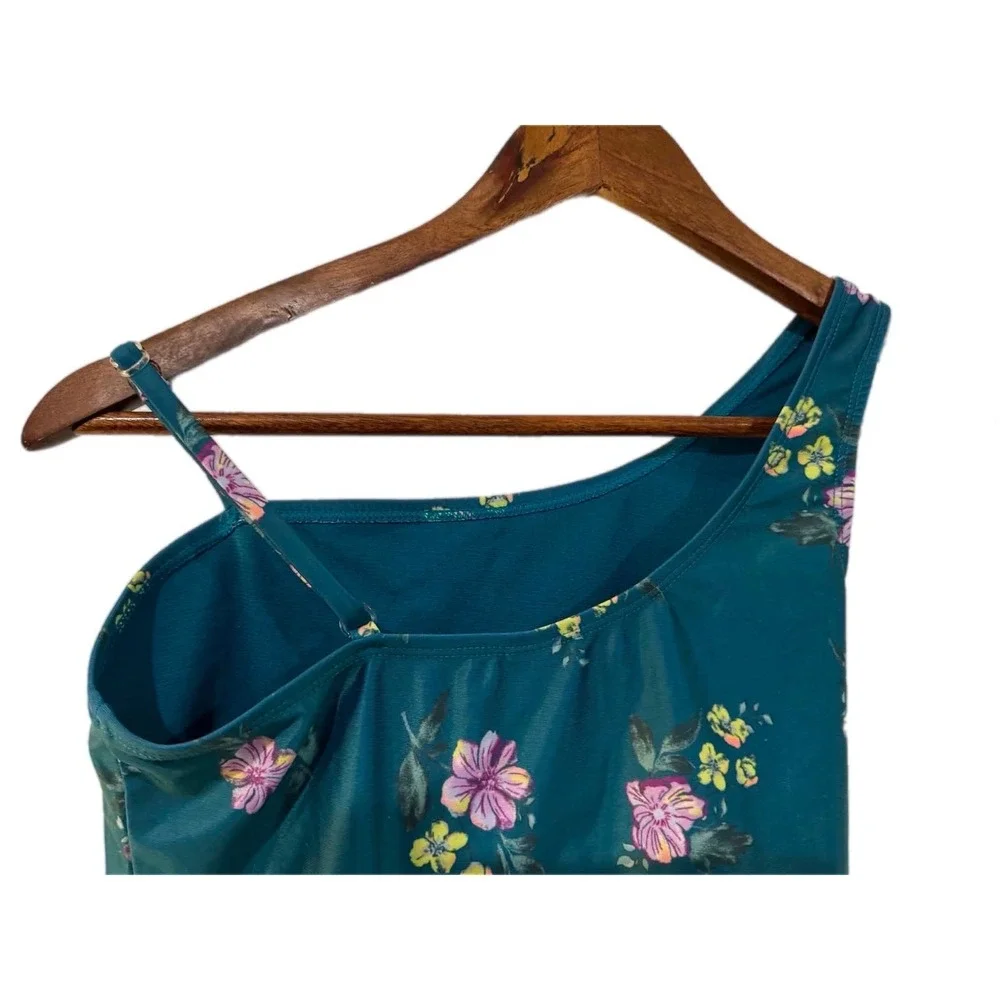 Justice One Piece Swimsuit‎ Kids Size 12/14 Teal Floral One Shoulder Excellent